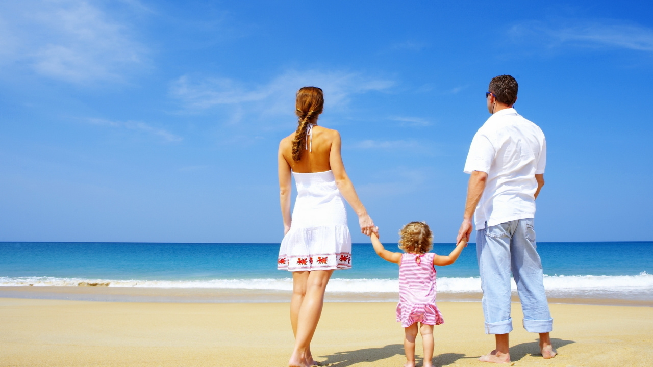 Familie, Urlaub, Reise, Menschen, Strand. Wallpaper in 1280x720 Resolution