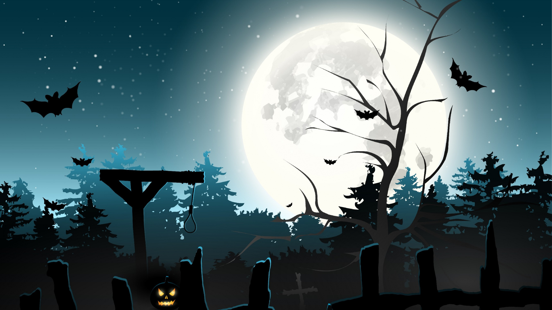 Vector Graphics, Illustration, Atmosphere, Night, Moonlight. Wallpaper in 1920x1080 Resolution