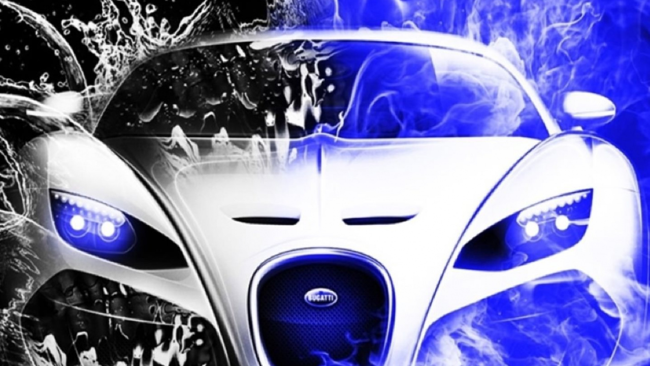 Illustration de Voiture Blanche et Bleue. Wallpaper in 1280x720 Resolution