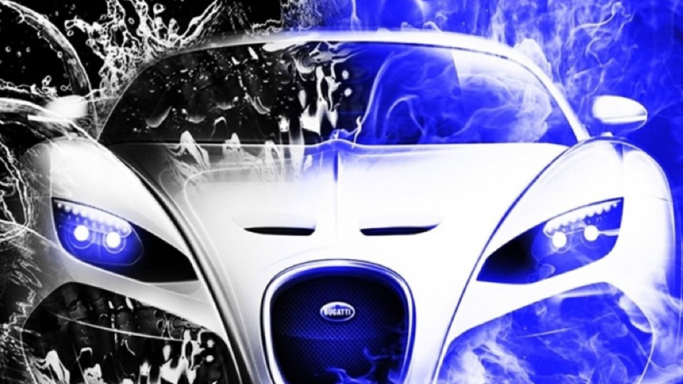 Illustration de Voiture Blanche et Bleue. Wallpaper in 1366x768 Resolution