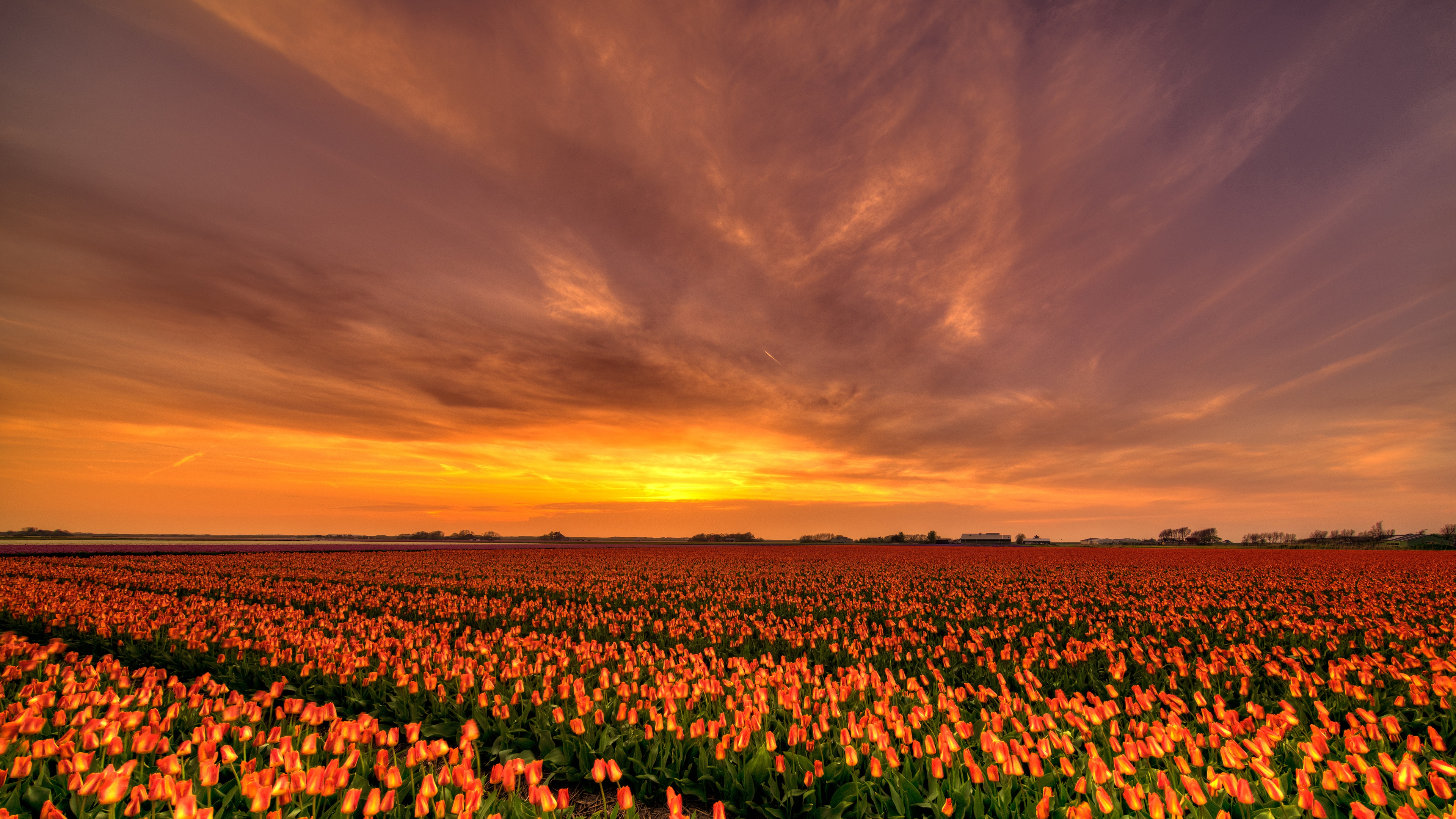 Champ Vert et Brun Sous Ciel Nuageux Pendant le Coucher du Soleil. Wallpaper in 3840x2160 Resolution