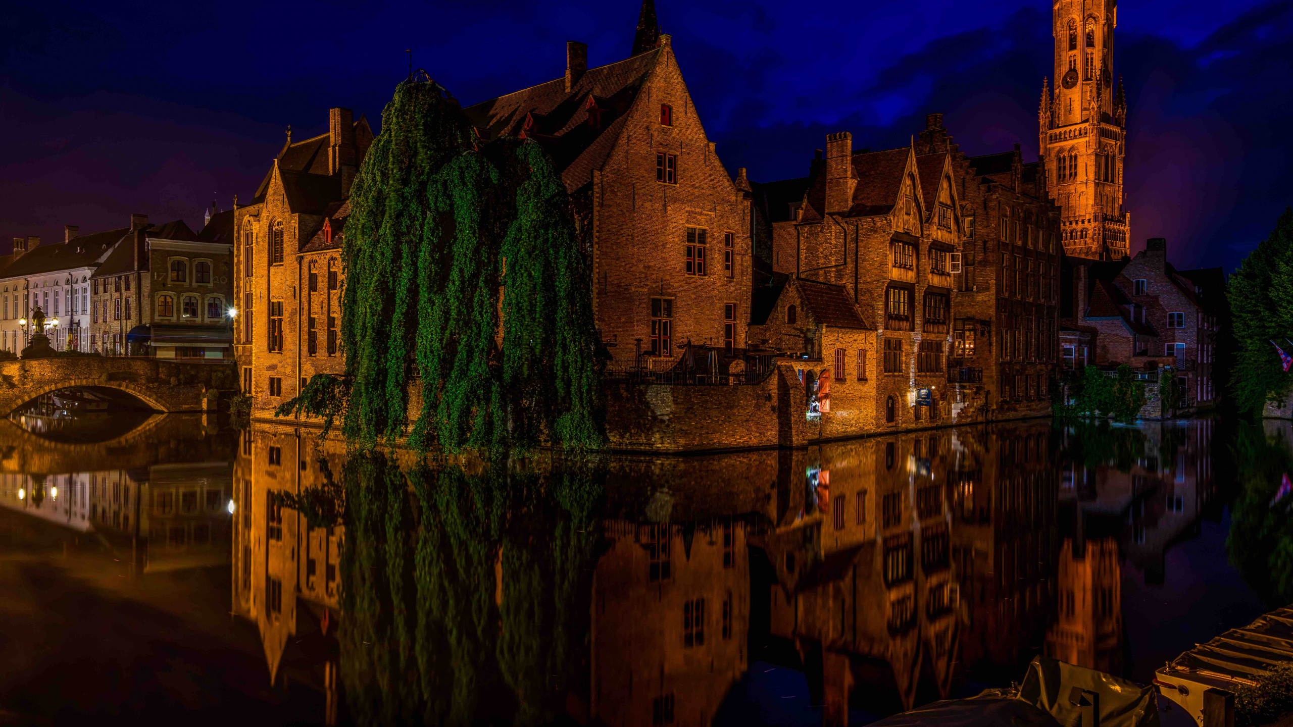 Bâtiment en Béton Brun Près D'un Plan D'eau Pendant la Nuit. Wallpaper in 2560x1440 Resolution