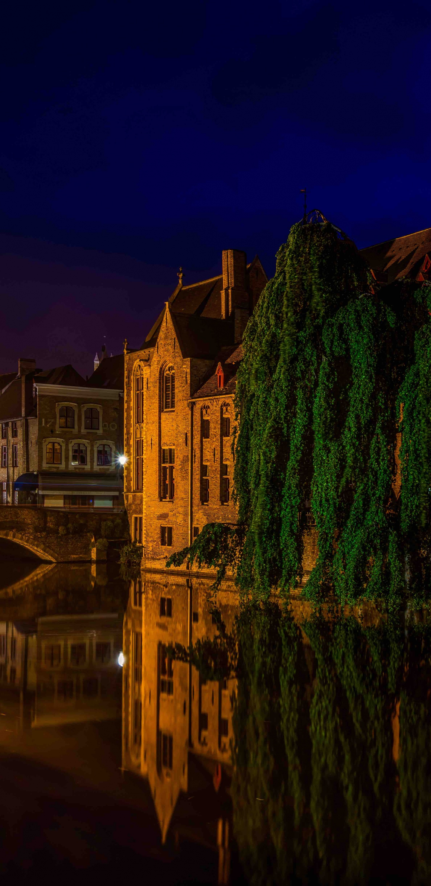Brown Concrete Building Near Body of Water During Night Time. Wallpaper in 1440x2960 Resolution