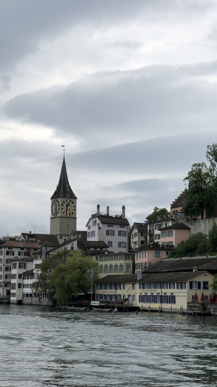 Limmat, Lake Zurich, Limmat River, Cloud, Spire. Wallpaper in 750x1334 Resolution