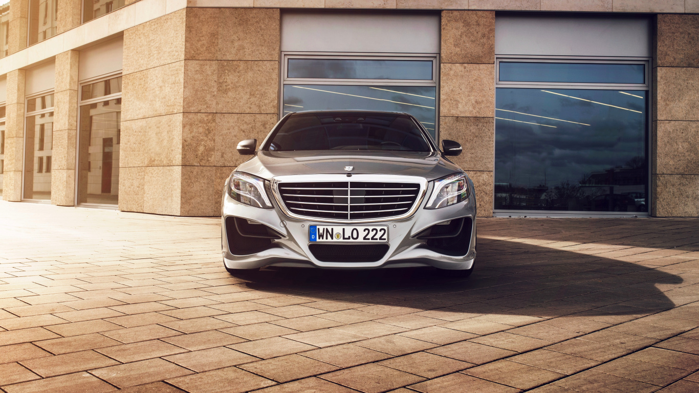 White Mercedes Benz Car Parked Beside Brown Brick Wall. Wallpaper in 1366x768 Resolution