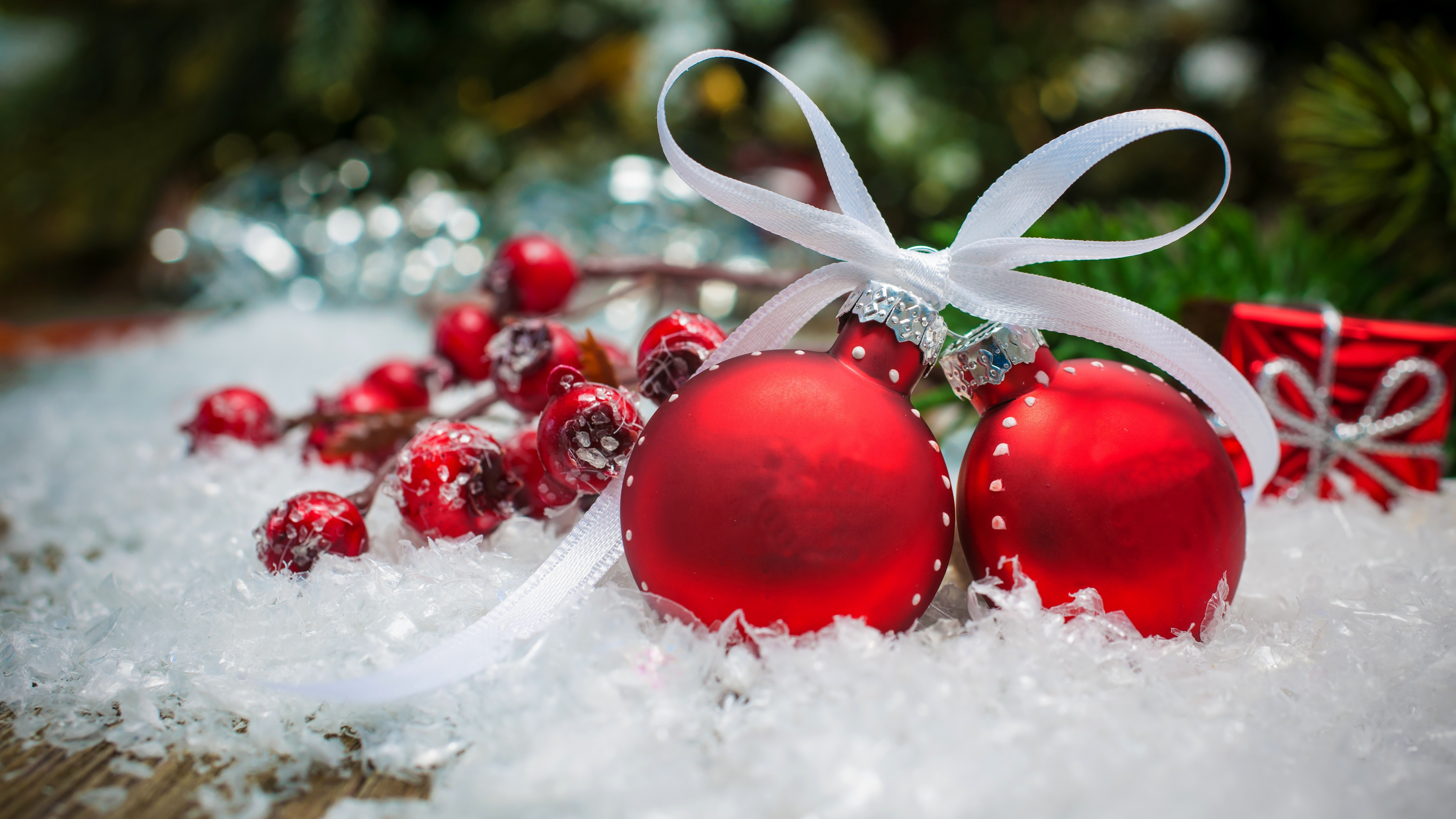 圣诞节的装饰品, 圣诞节那天, 圣诞装饰, 新的一年, 小红莓 壁纸 3840x2160 允许