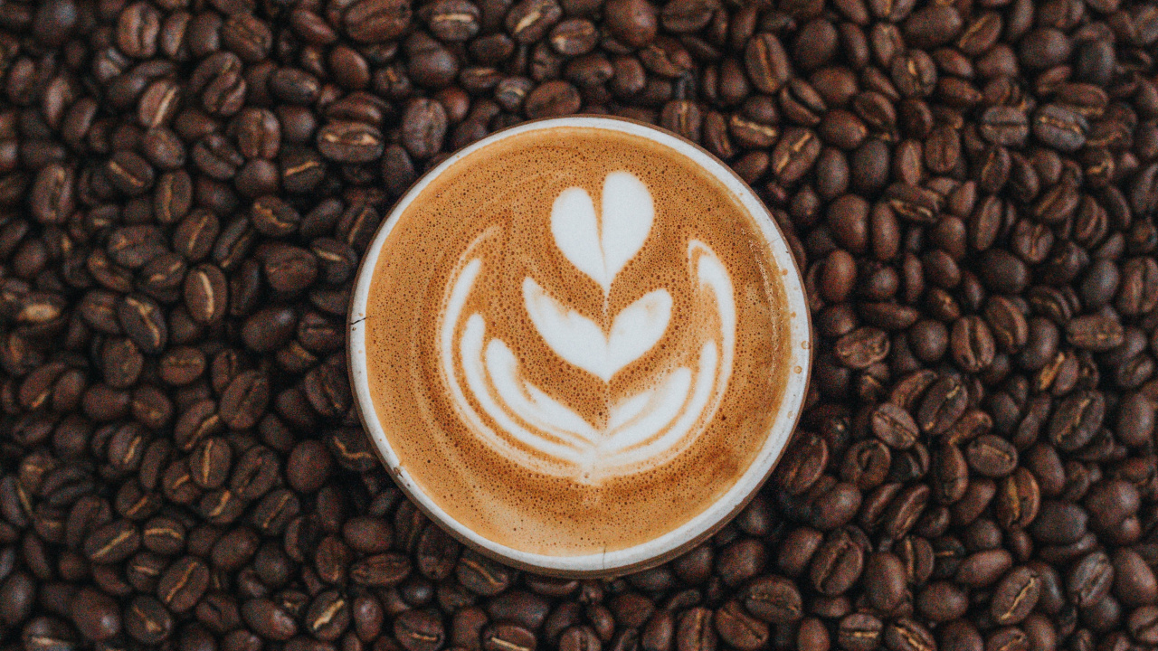 White Ceramic Cup on Brown Coffee Beans. Wallpaper in 1280x720 Resolution