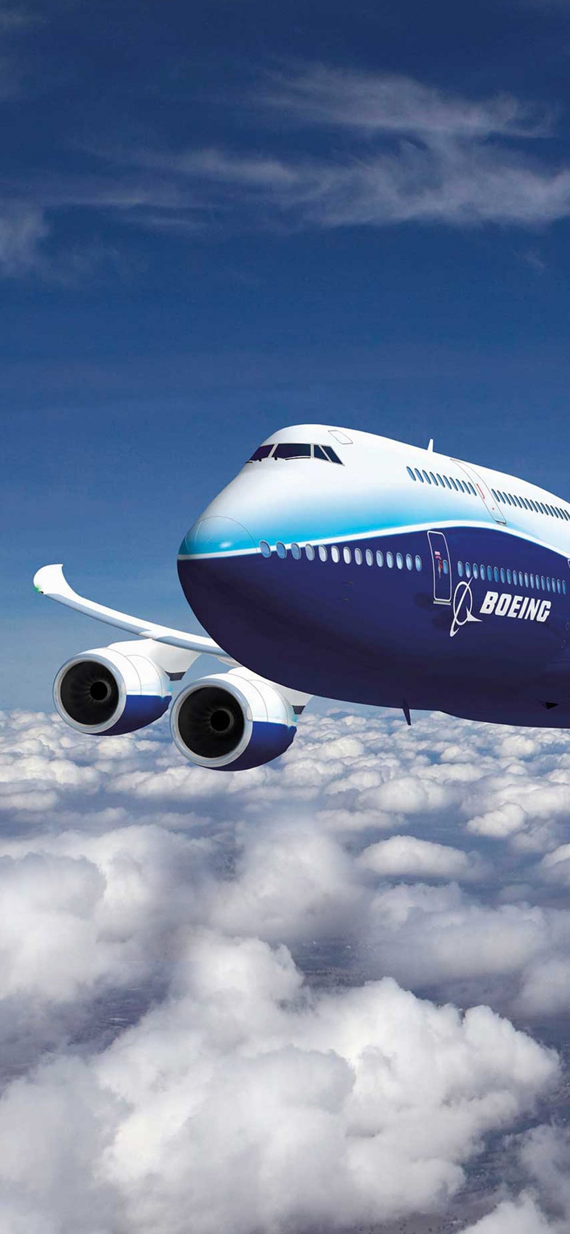 Avión Blanco y Azul Volando Bajo un Cielo Azul Durante el Día. Wallpaper in 1125x2436 Resolution