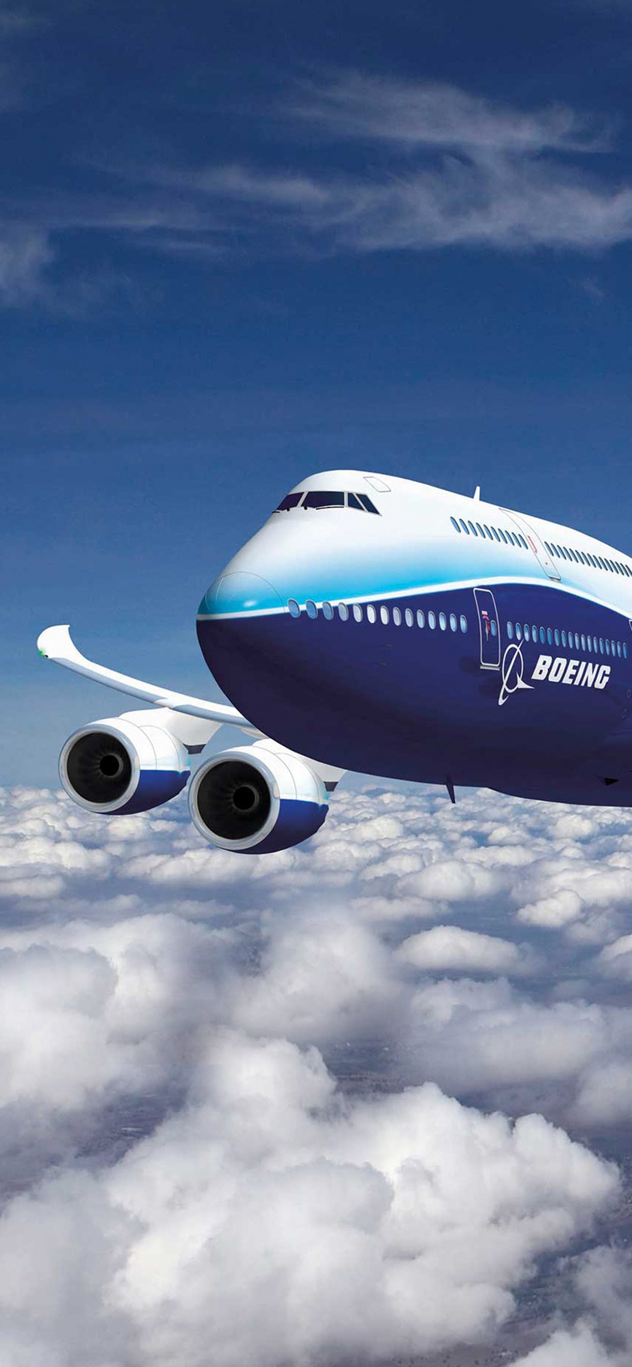 Avión Blanco y Azul Volando Bajo un Cielo Azul Durante el Día. Wallpaper in 1242x2688 Resolution