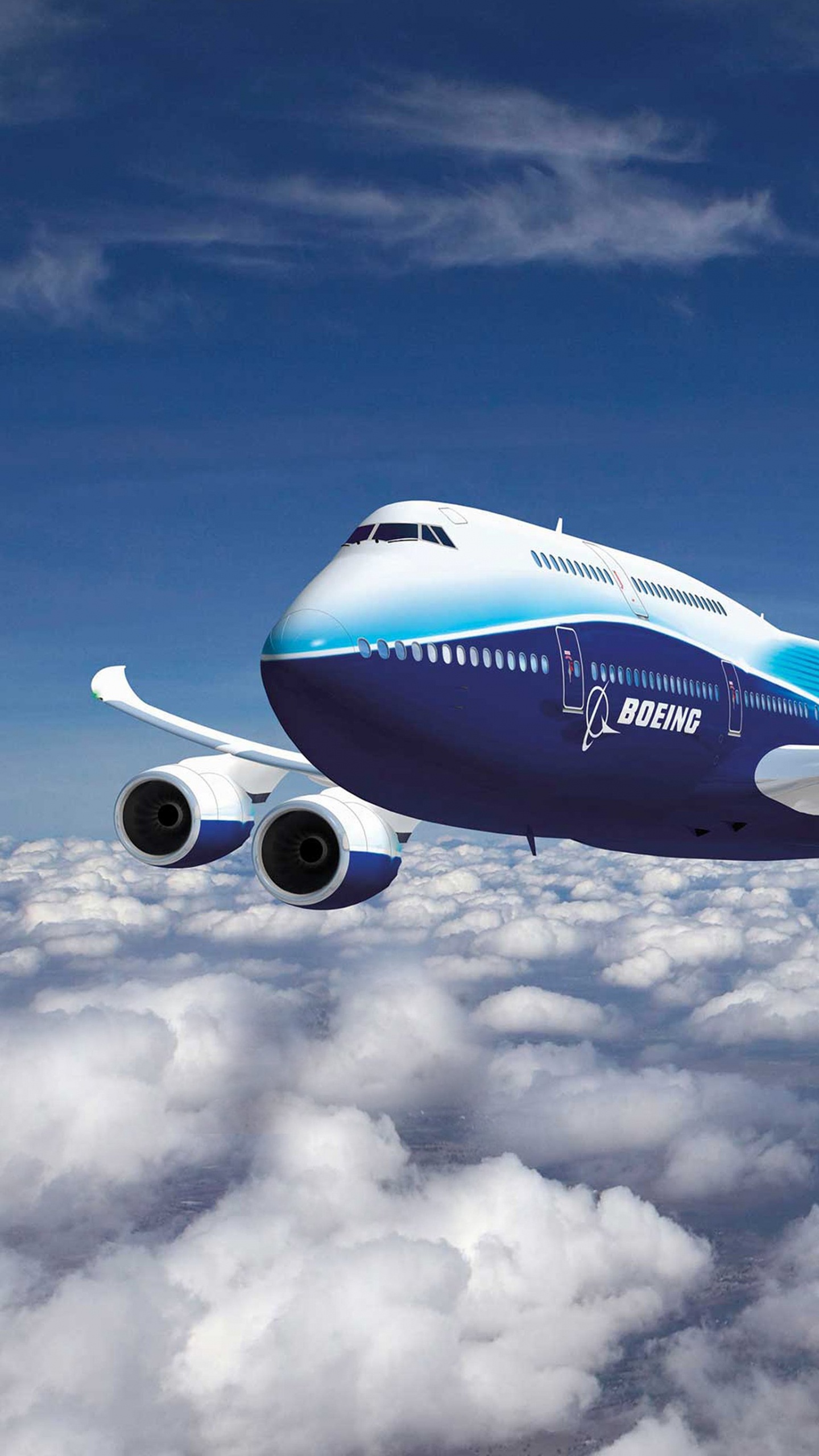 Avión Blanco y Azul Volando Bajo un Cielo Azul Durante el Día. Wallpaper in 1440x2560 Resolution
