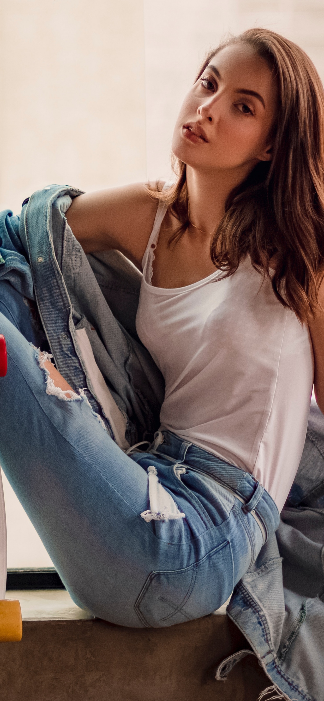 Street Fashion, Jean, Schuh, Sitzecke, Textil. Wallpaper in 1242x2688 Resolution