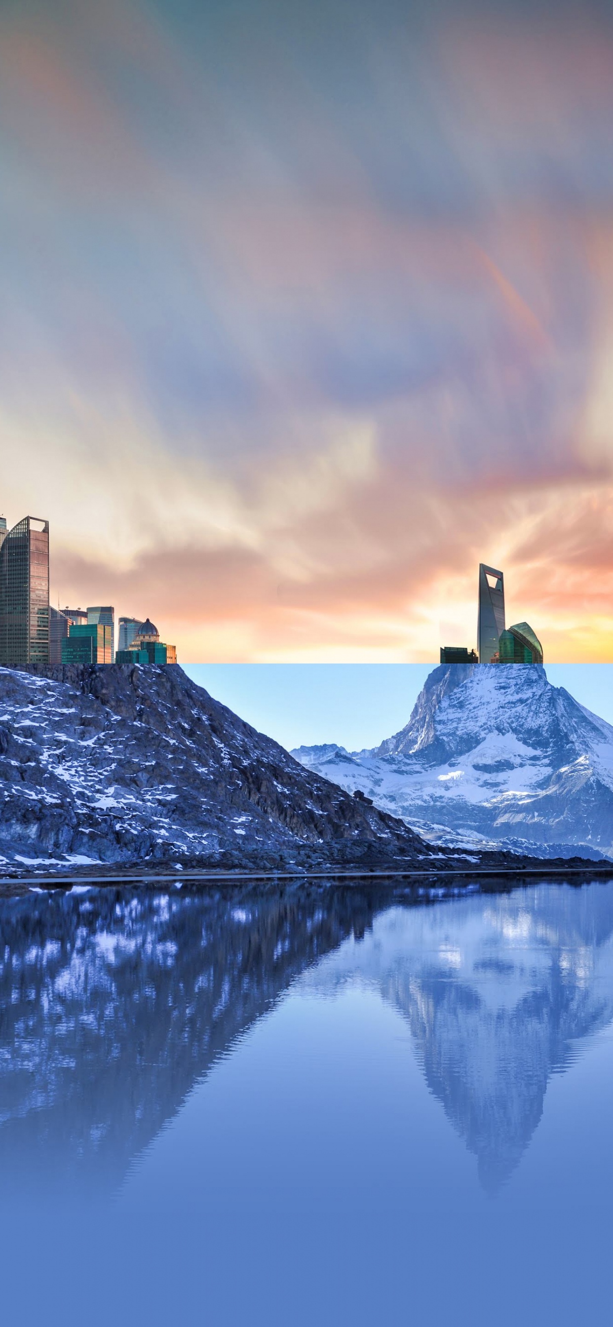 LG, LG G8 ThinQ, Reflection, Android, Dusk. Wallpaper in 1242x2688 Resolution