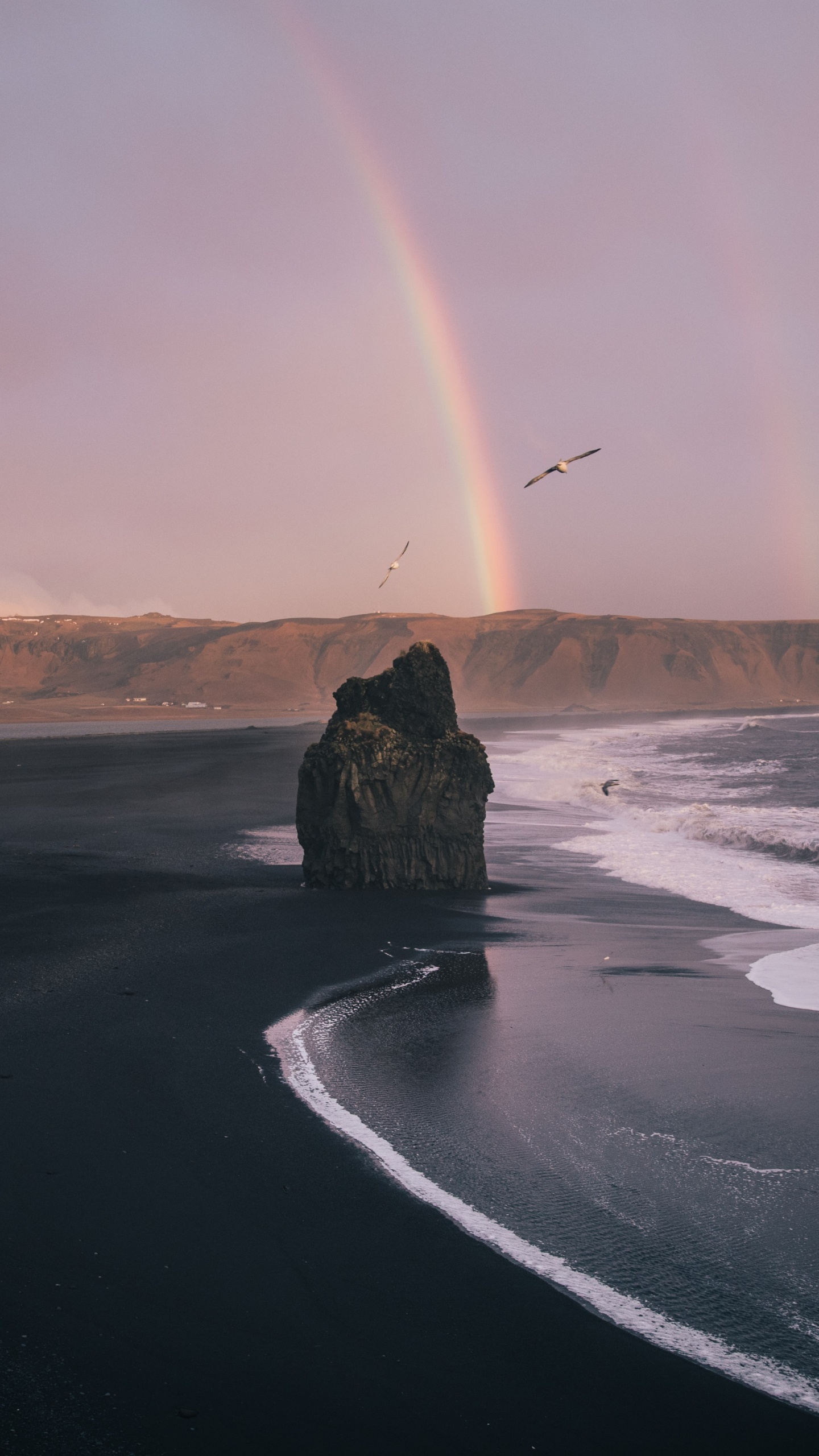 Meer, Wind Welle, Regenbogen, Rock, Küste. Wallpaper in 1440x2560 Resolution