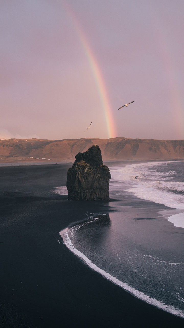 Meer, Wind Welle, Regenbogen, Rock, Küste. Wallpaper in 720x1280 Resolution