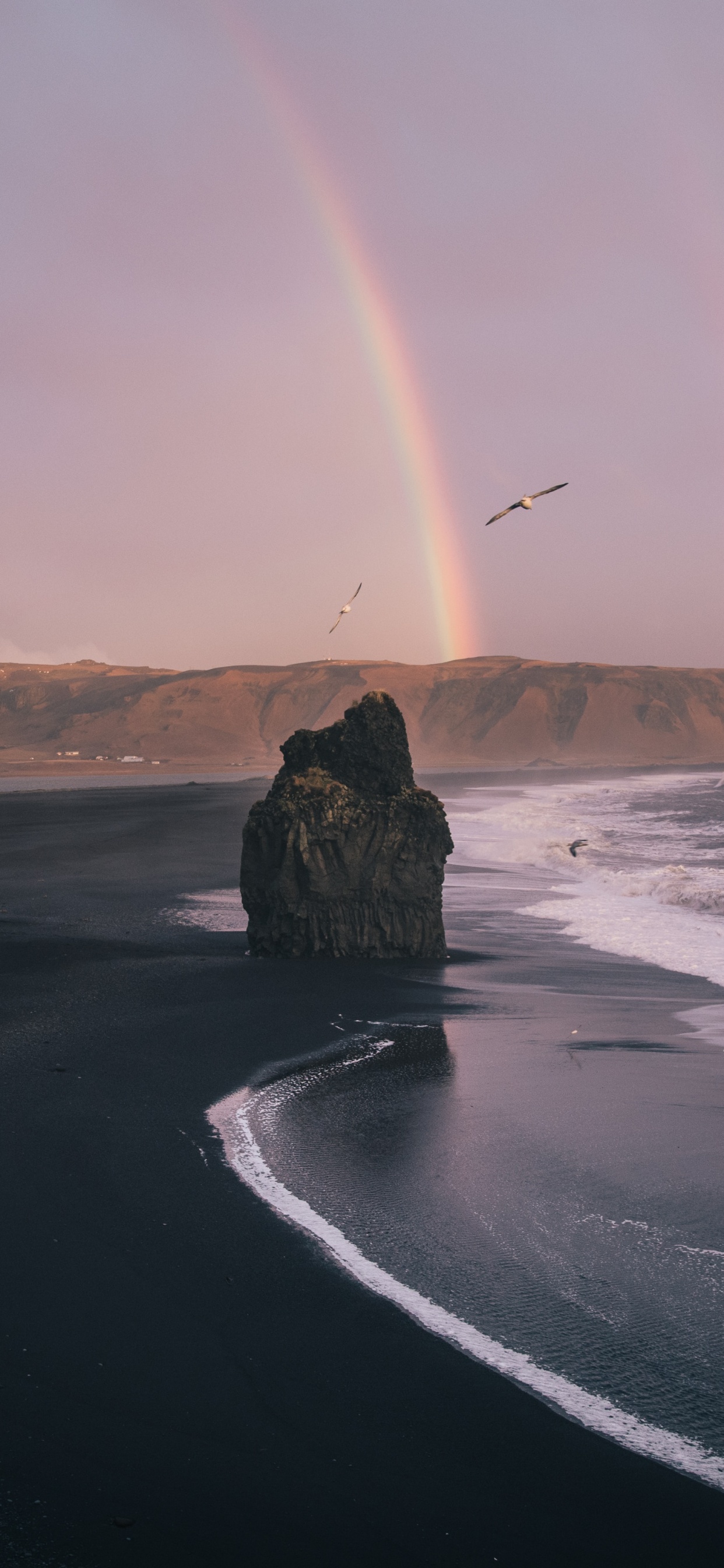 Sea, Wind Wave, Rainbow, Rock, Coast. Wallpaper in 1242x2688 Resolution