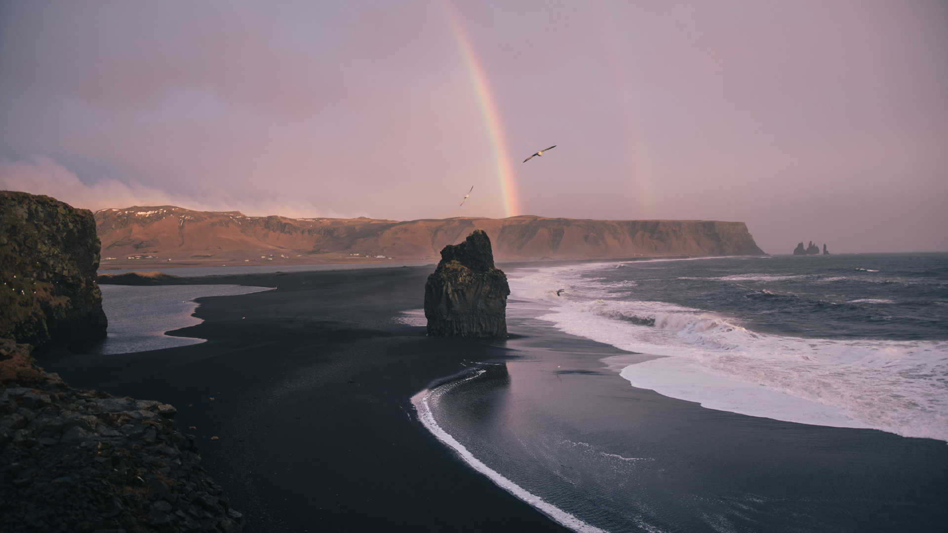 Sea, Wind Wave, Rainbow, Rock, Coast. Wallpaper in 1920x1080 Resolution