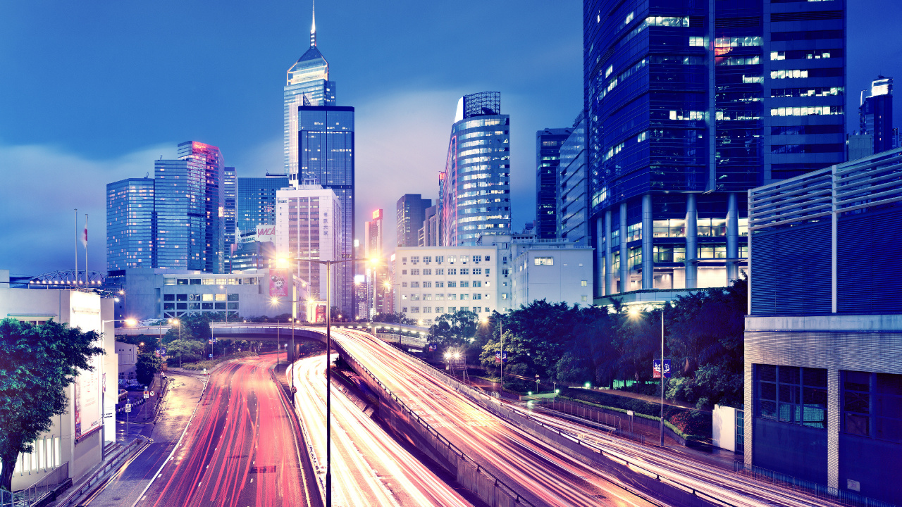 City Buildings During Night Time. Wallpaper in 1280x720 Resolution