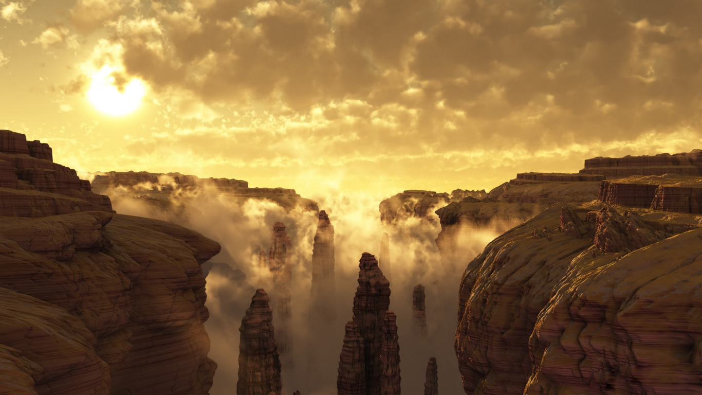 Brown Rock Formation Under White Clouds During Daytime. Wallpaper in 1366x768 Resolution