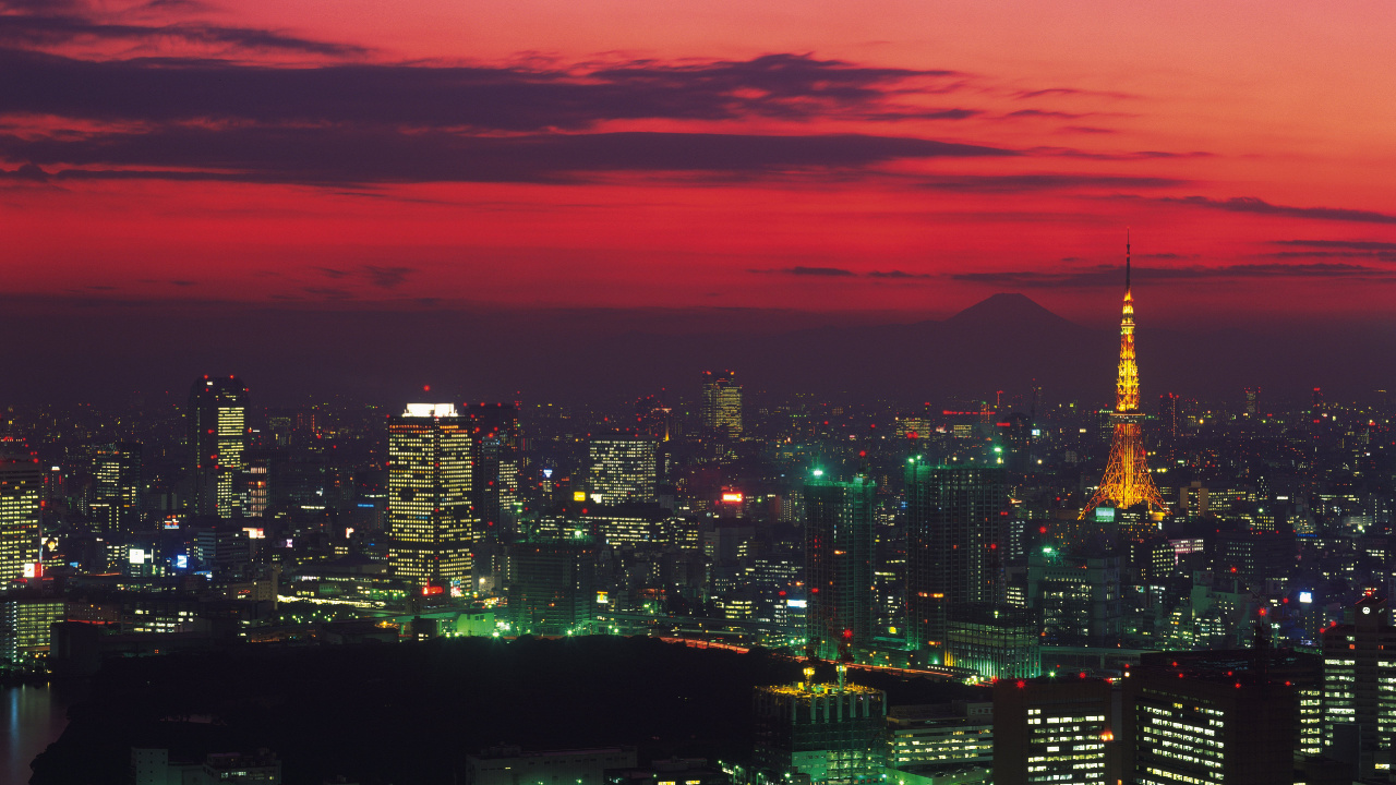 Skyline Der Stadt Bei Nacht Night. Wallpaper in 1280x720 Resolution