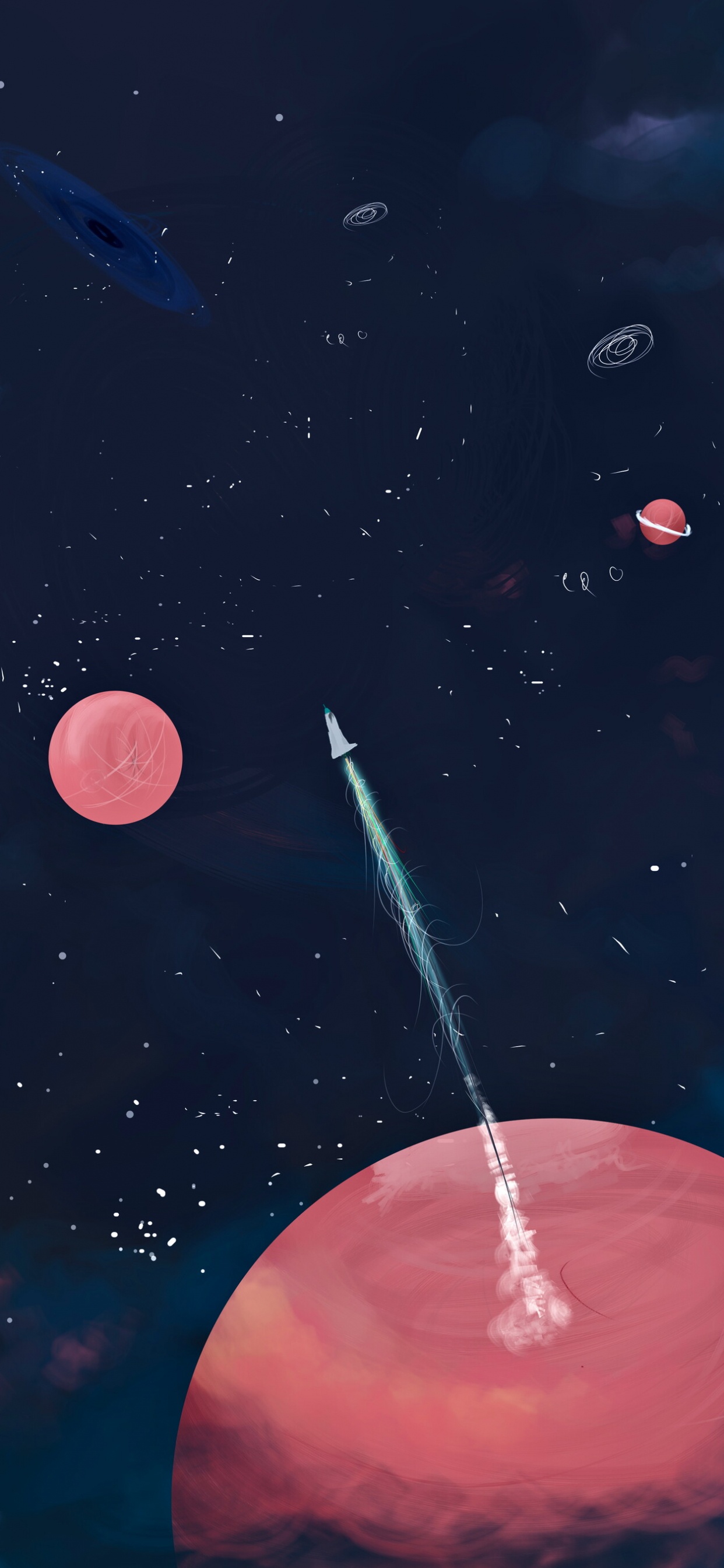 Roter Mond Und Sterne Illustration. Wallpaper in 1242x2688 Resolution