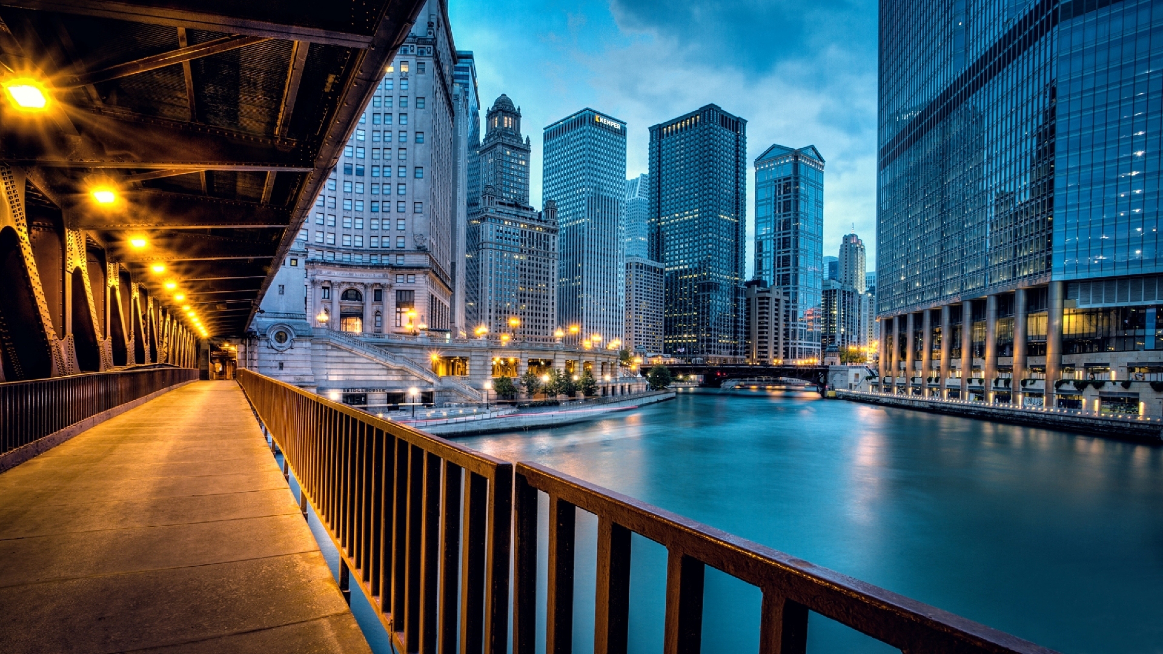 Body of Water Between High Rise Buildings During Night Time. Wallpaper in 3840x2160 Resolution