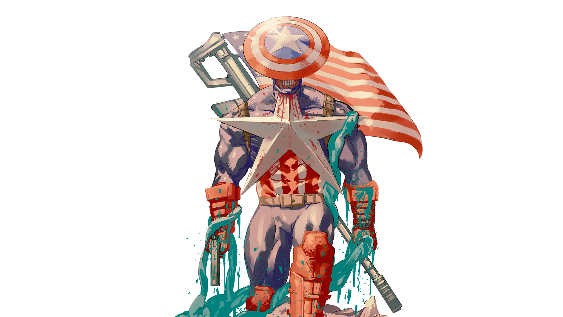 Kettensägenmann Kapitän Amerika, Captain America, Kettensägenmann, Feuerschlag, Ärmel. Wallpaper in 1920x1080 Resolution