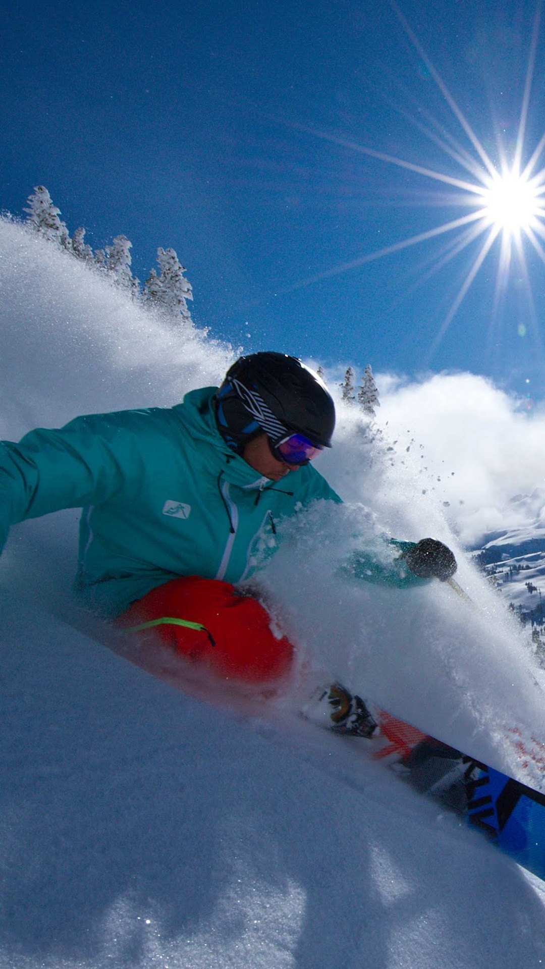 Person in Red Jacket and Blue Pants Riding on Snowboard During Daytime. Wallpaper in 1080x1920 Resolution