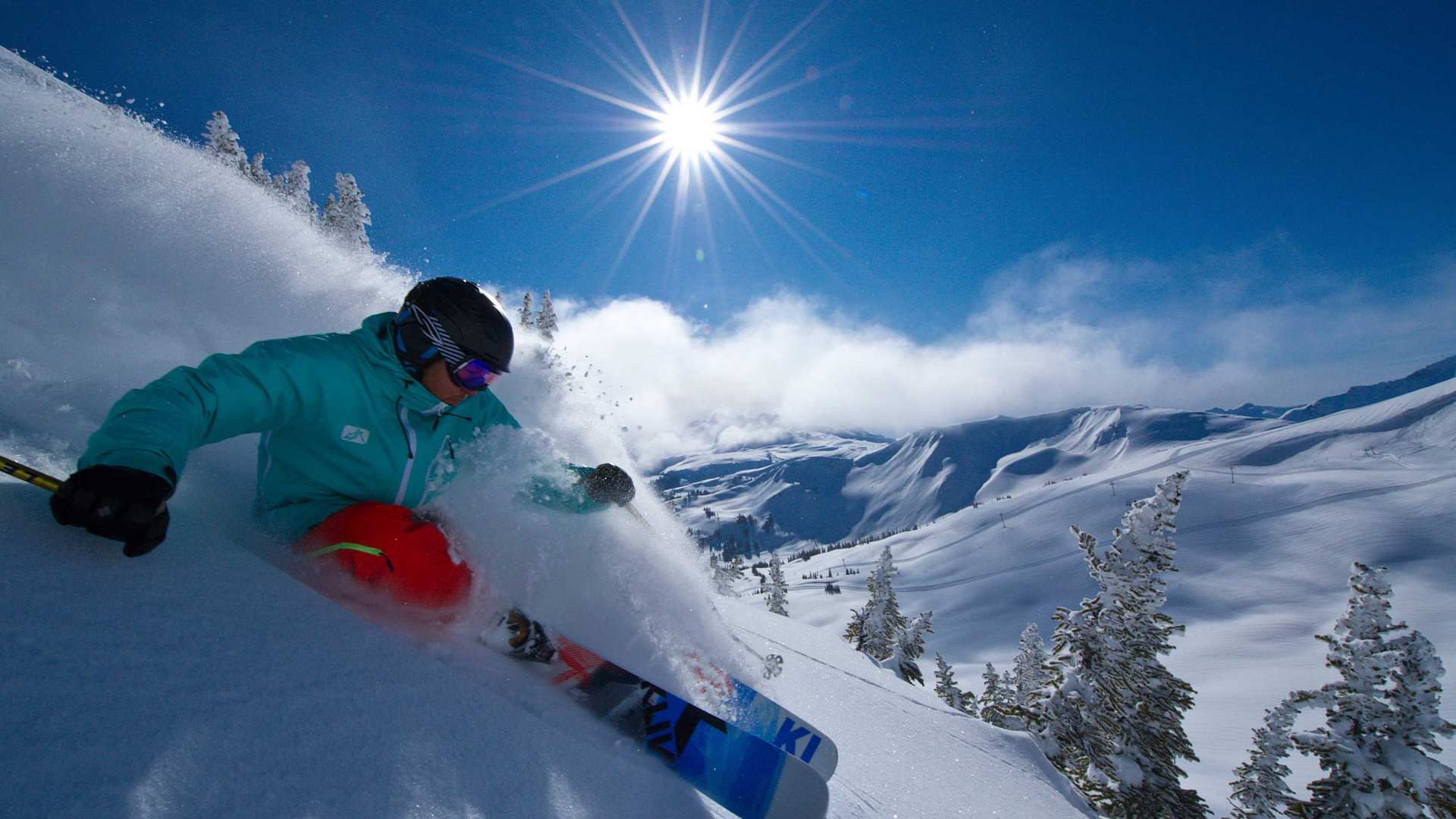 Person in Red Jacket and Blue Pants Riding on Snowboard During Daytime. Wallpaper in 1920x1080 Resolution