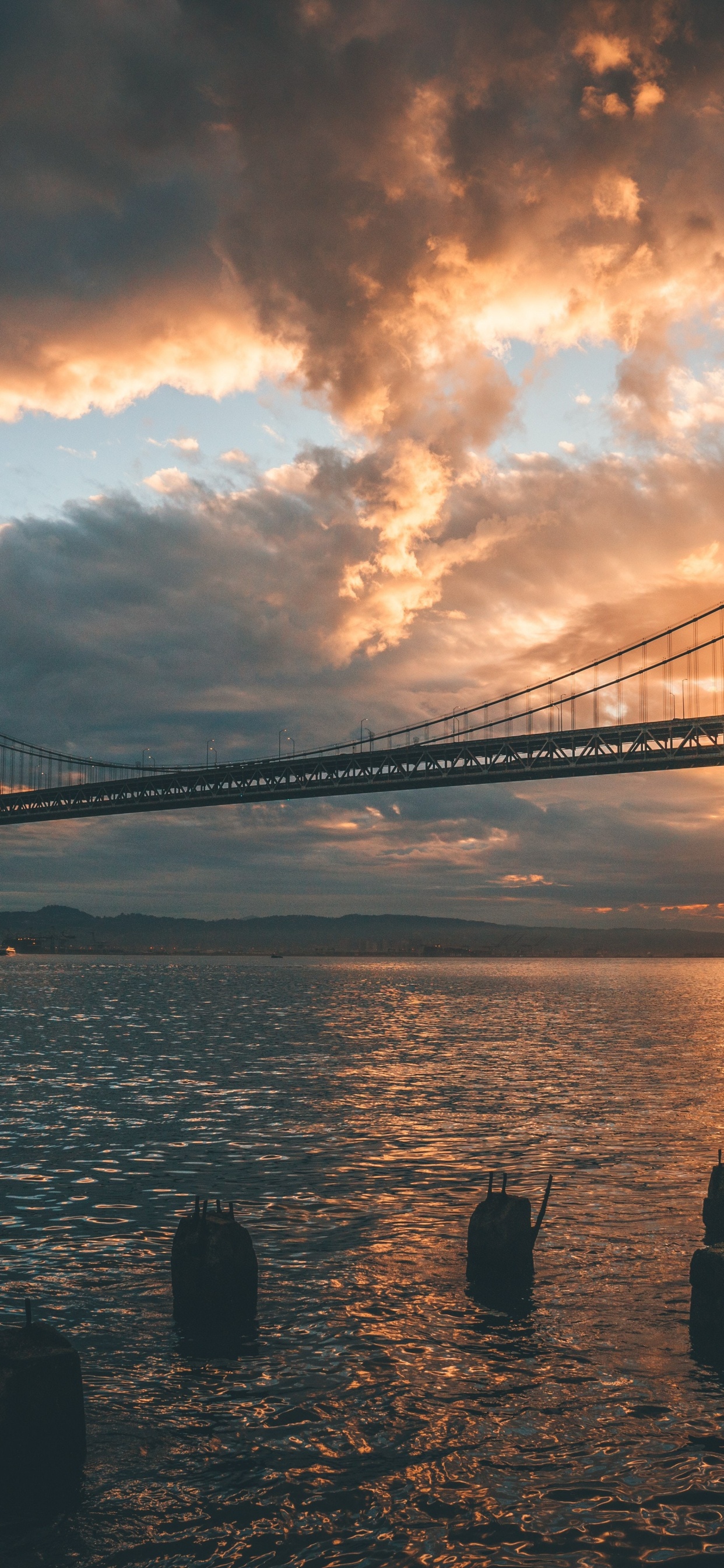 Hora de Oro, Puente Golden Gate, Arquitectura, Agua, Ambiente. Wallpaper in 1242x2688 Resolution