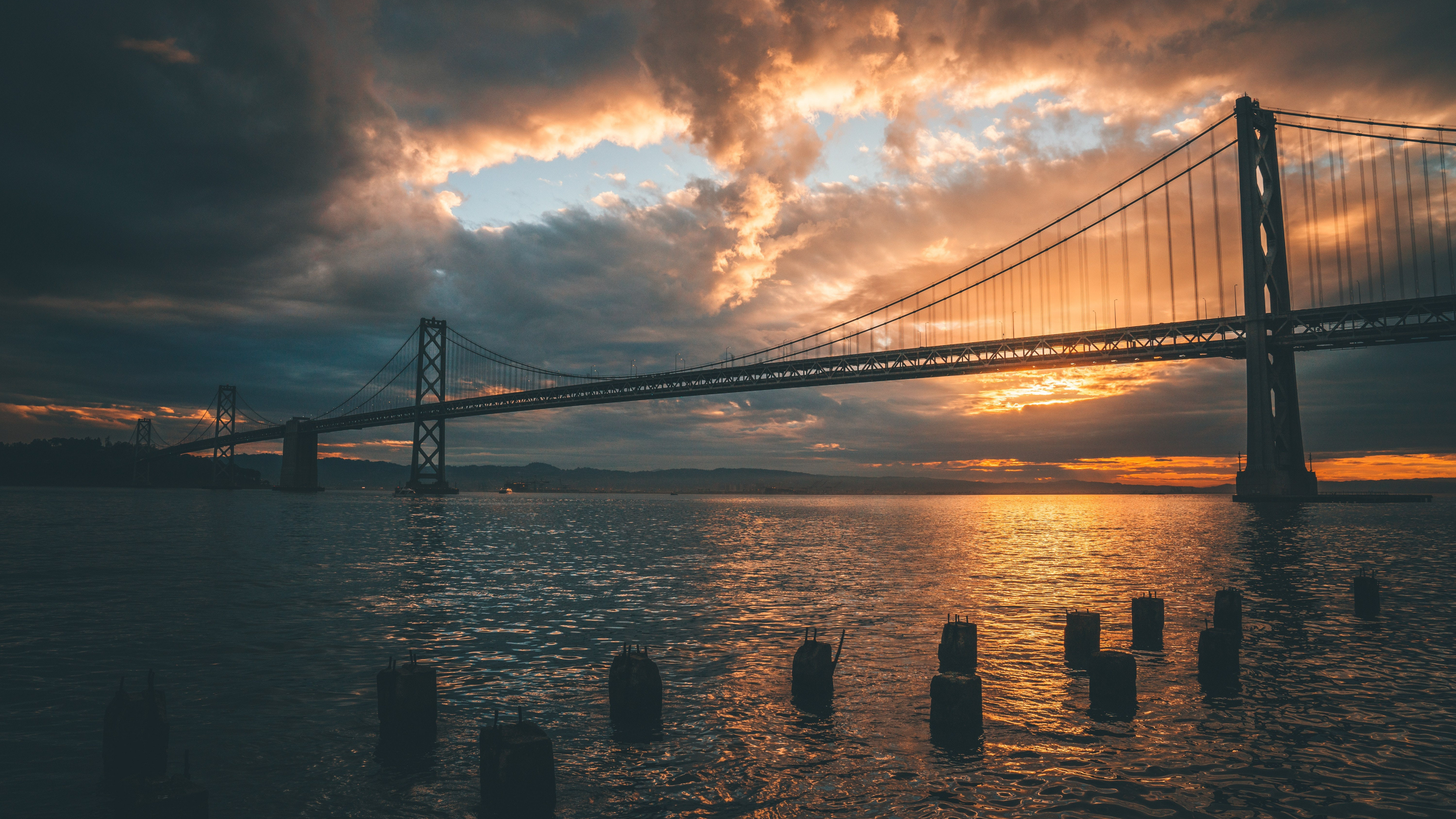 Hora de Oro, Puente Golden Gate, Arquitectura, Agua, Ambiente. Wallpaper in 3840x2160 Resolution