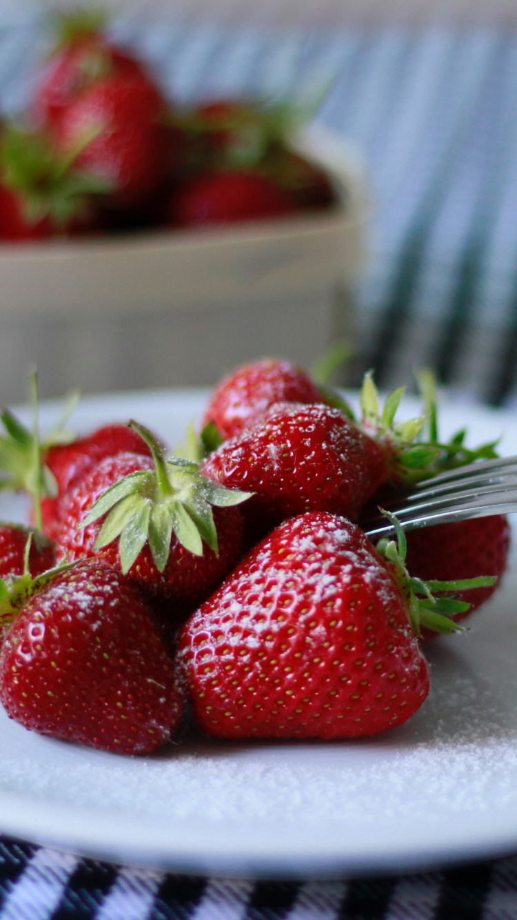 Red Strawberries on White and Blue Ceramic Plate. Wallpaper in 750x1334 Resolution