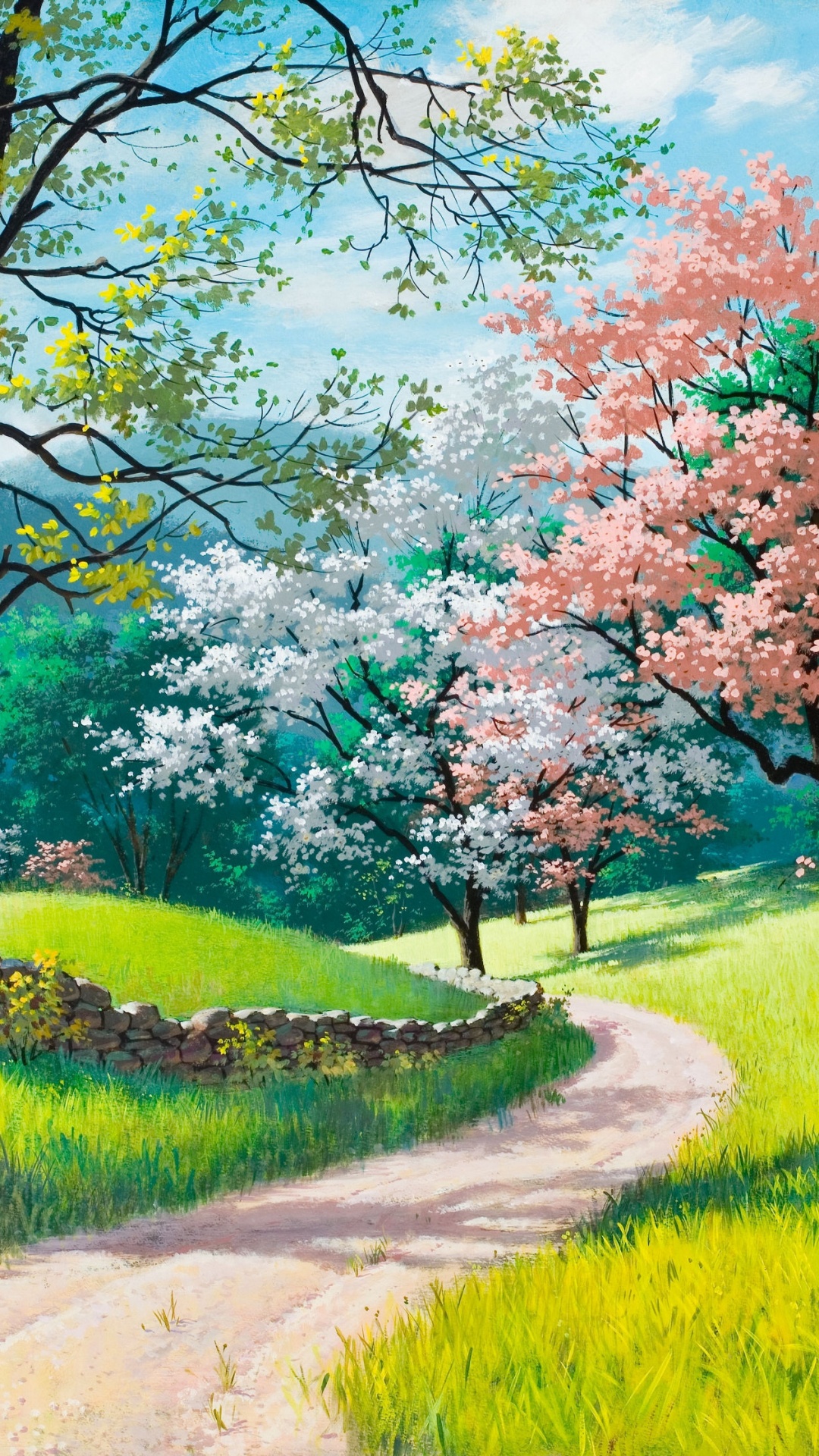 Green Grass Field With Trees and Plants Under Blue Sky During Daytime. Wallpaper in 1080x1920 Resolution