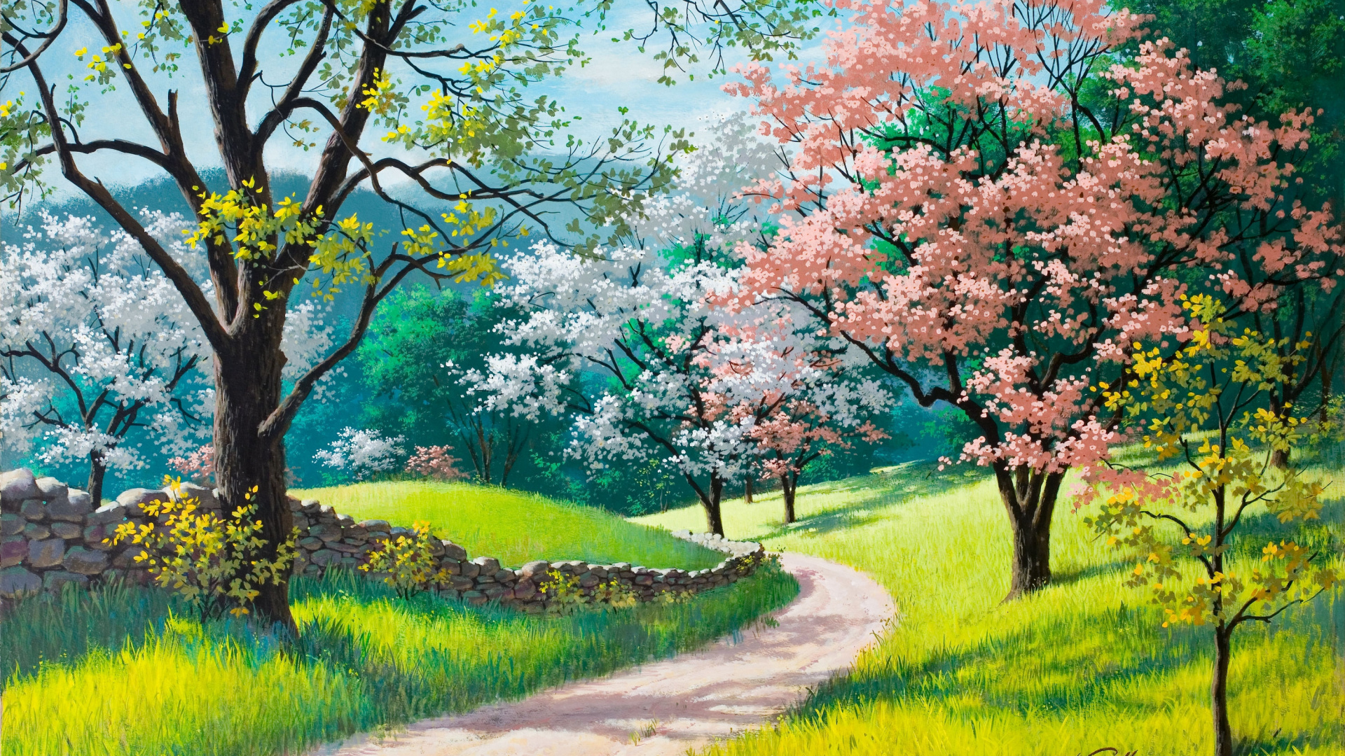 Green Grass Field With Trees and Plants Under Blue Sky During Daytime. Wallpaper in 1920x1080 Resolution