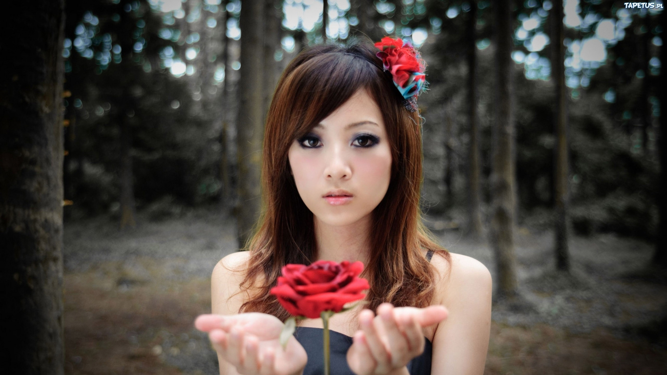 Rose, Red, Beauty, Skin, Long Hair. Wallpaper in 1366x768 Resolution