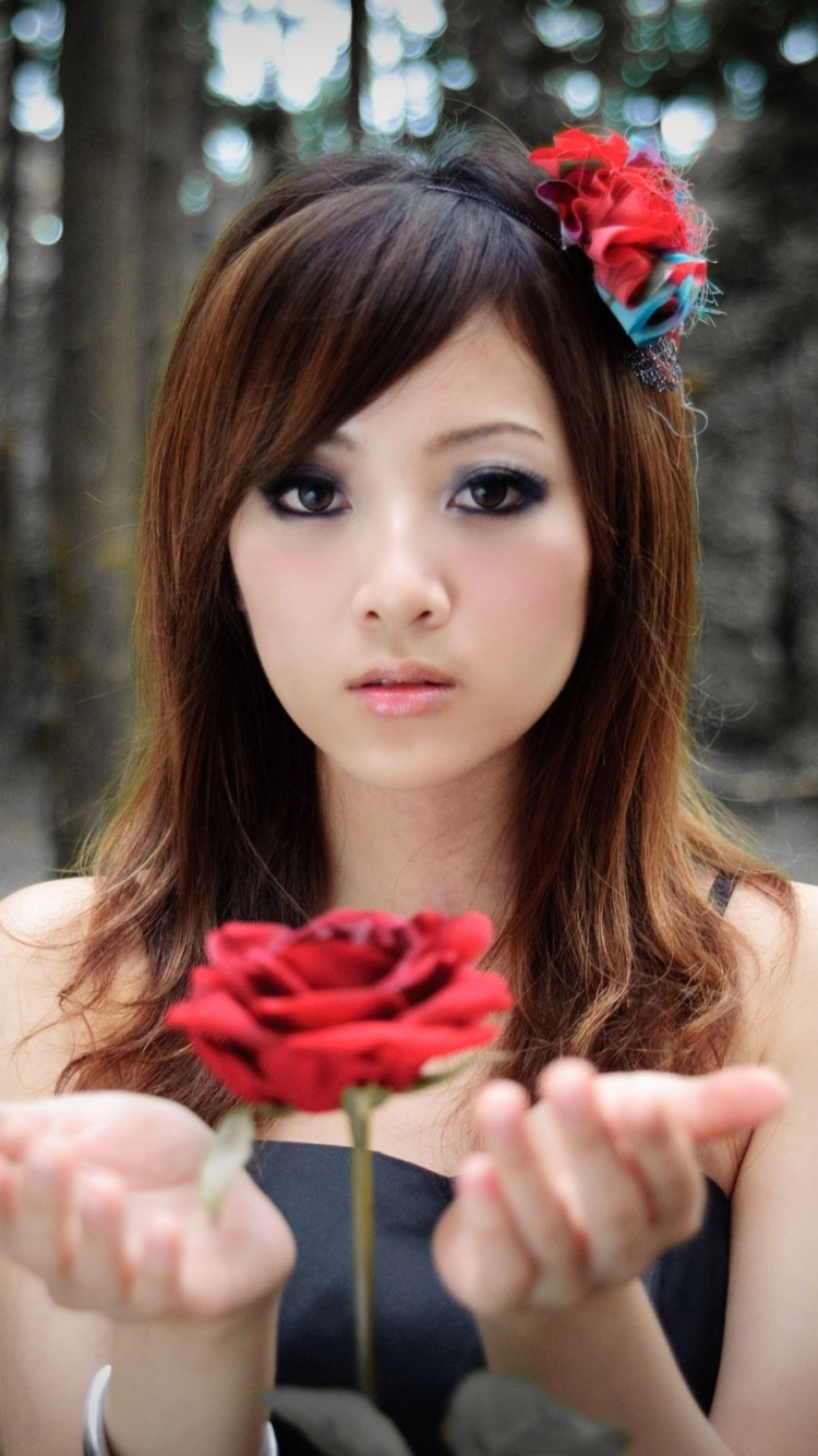 Rose, Red, Beauty, Skin, Long Hair. Wallpaper in 750x1334 Resolution