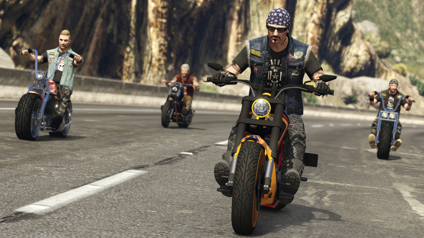 Grand Theft Auto v, Grand Theft Auto Online, Rockstar Games, Motorcycle, Motorcycling. Wallpaper in 1366x768 Resolution