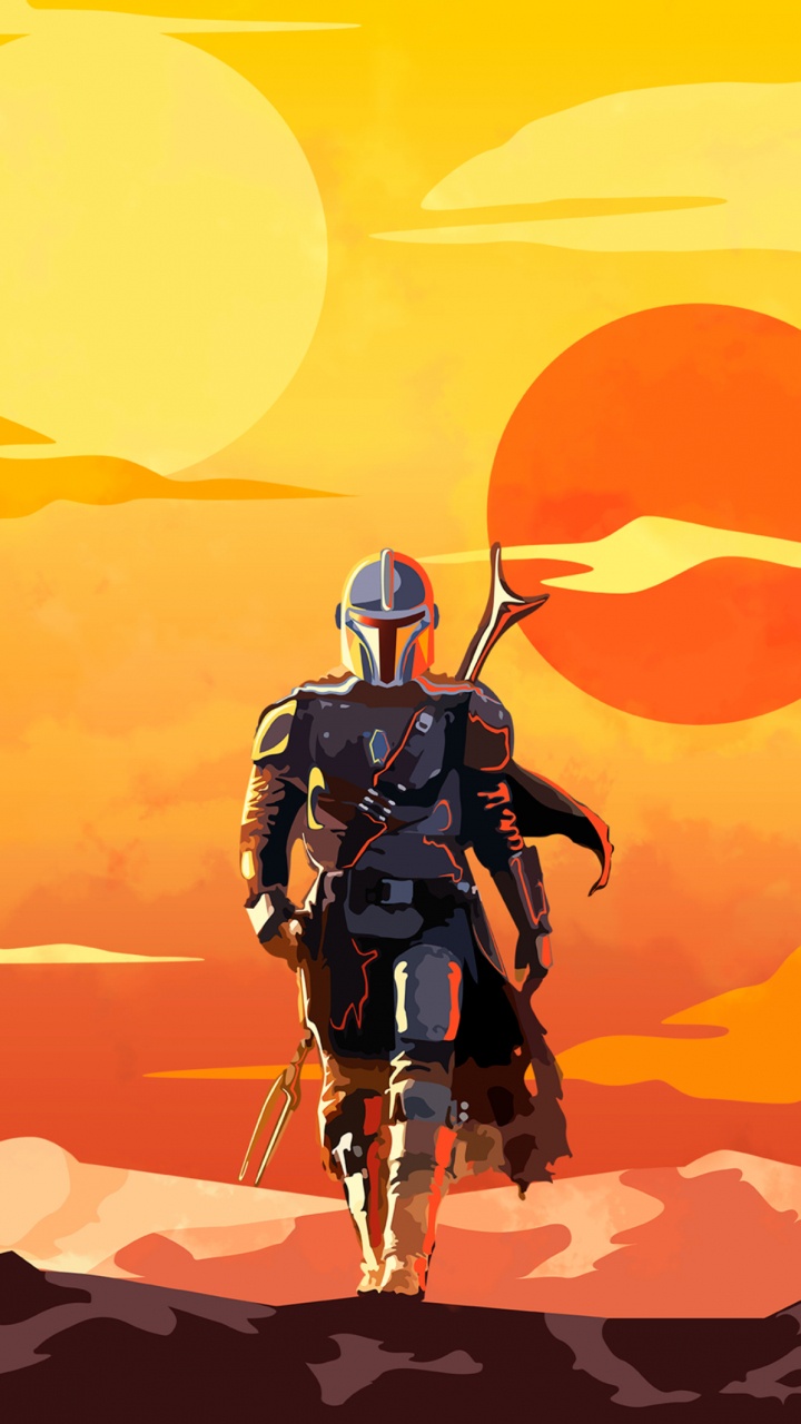 Star Wars, le Mandalorien - Saison 2, Orange, Art, Affiche. Wallpaper in 720x1280 Resolution