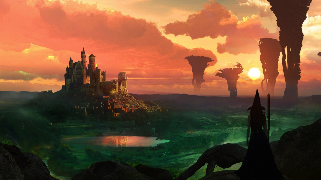 Silhouette Einer Frau, Die Während Des Sonnenuntergangs Auf Einer Felsformation in Der Nähe Eines Gewässers Steht. Wallpaper in 1280x720 Resolution