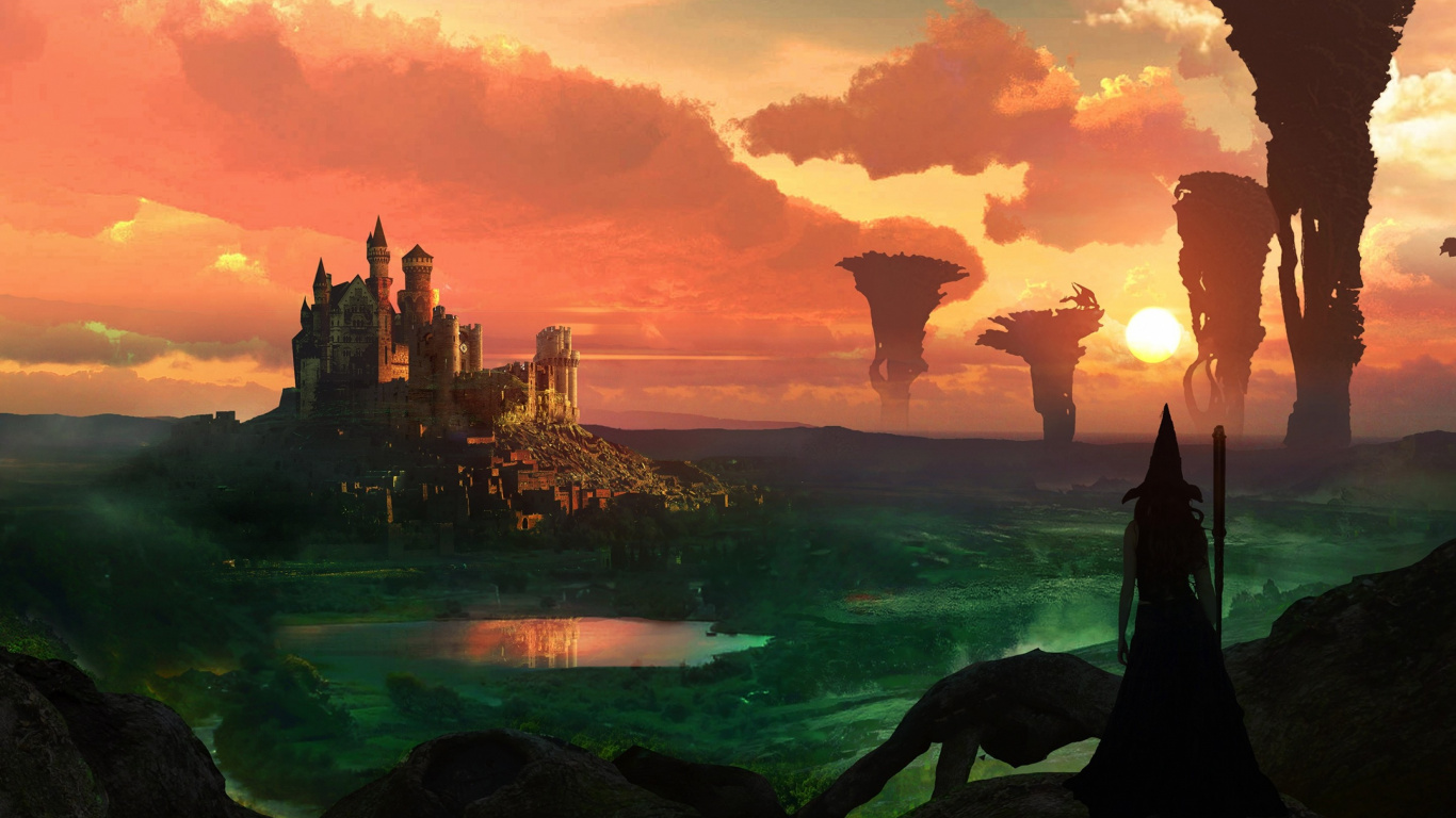 城堡, 黎明, 日出, 灭绝, 巫术 壁纸 1366x768 允许