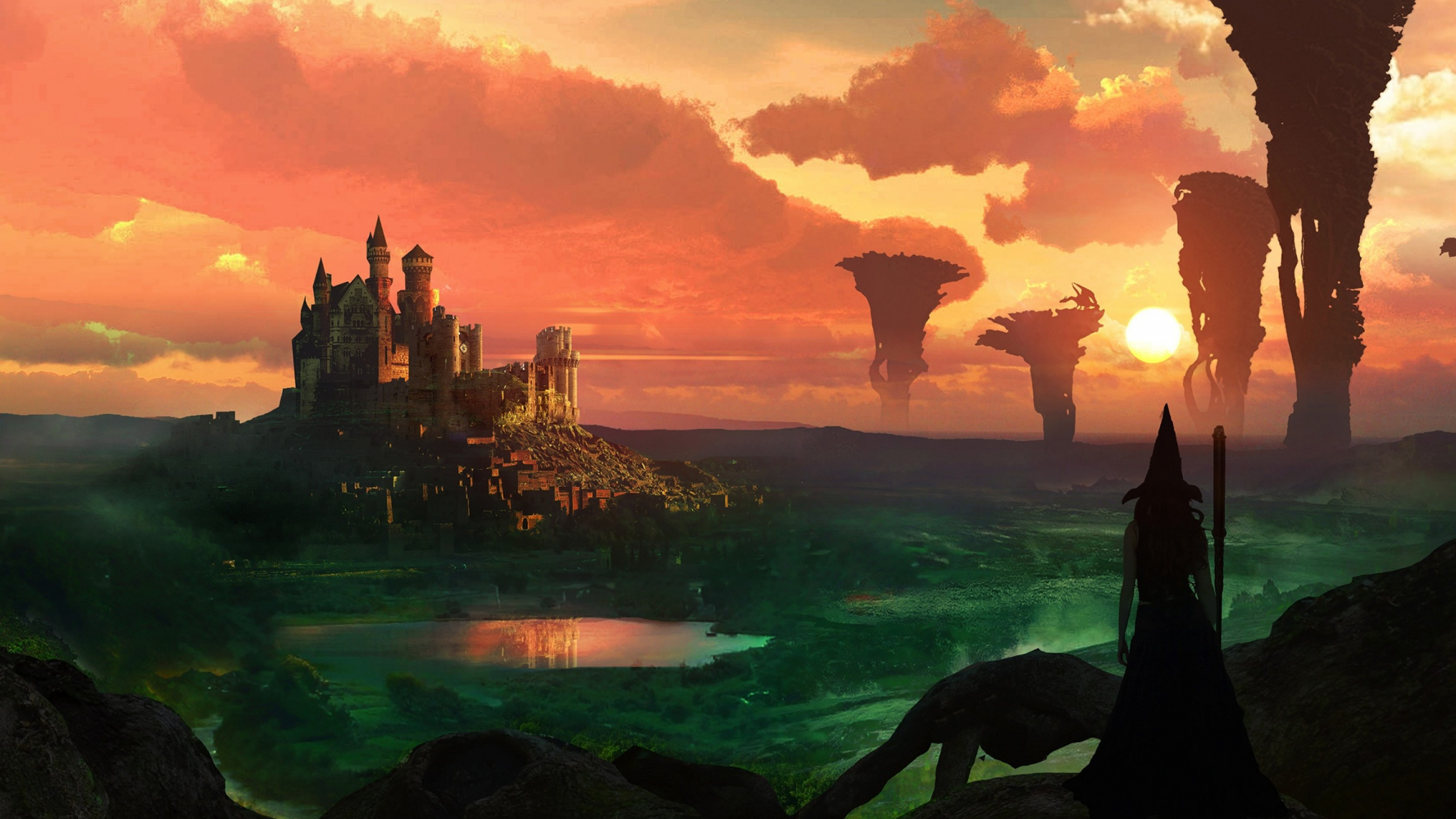 城堡, 黎明, 日出, 灭绝, 巫术 壁纸 2560x1440 允许