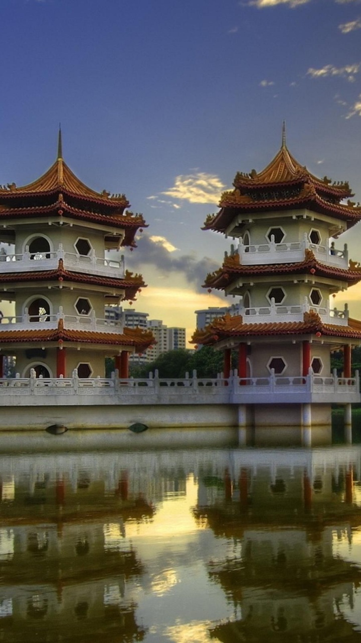 中国花园, 花园, 反射, 中国建筑, 性质 壁纸 720x1280 允许