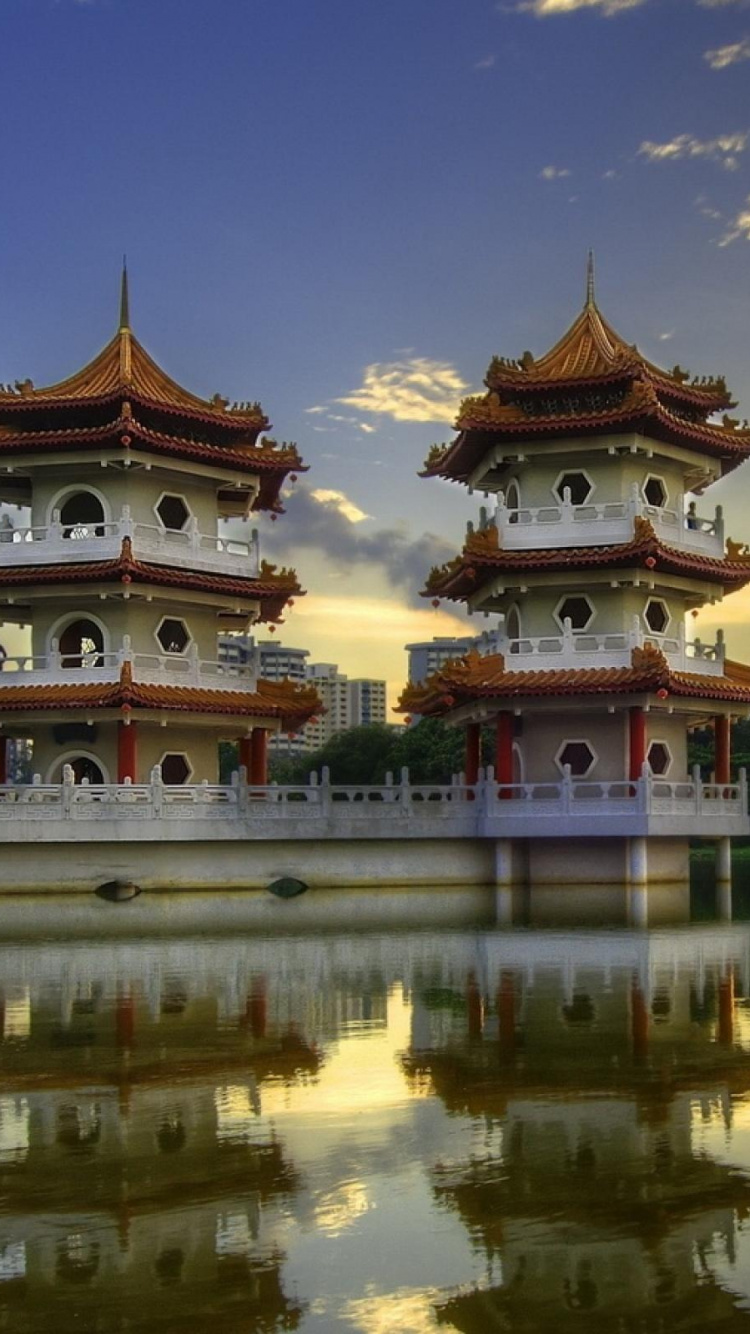 中国花园, 花园, 反射, 中国建筑, 性质 壁纸 750x1334 允许