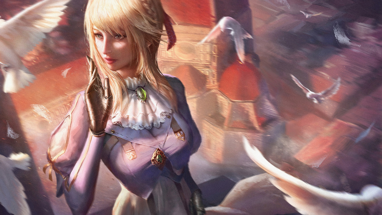 Blonde Haired Woman in Green and Black Dress Anime Character. Wallpaper in 1280x720 Resolution