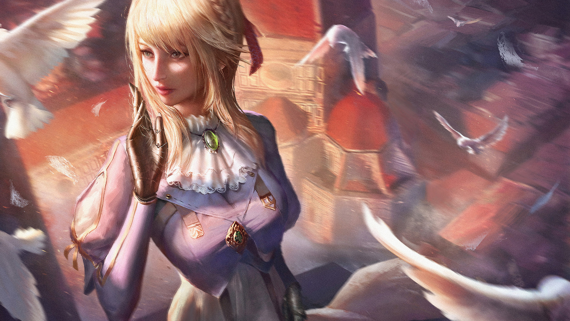 Blonde Haired Woman in Green and Black Dress Anime Character. Wallpaper in 1920x1080 Resolution