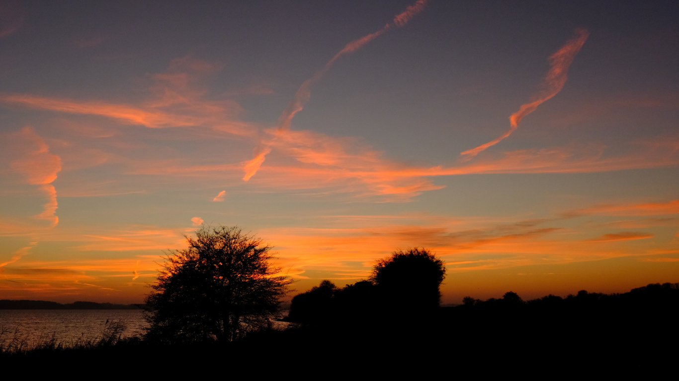 Puesta, Amanecer, Noche, Afterglow, Naturaleza. Wallpaper in 1366x768 Resolution