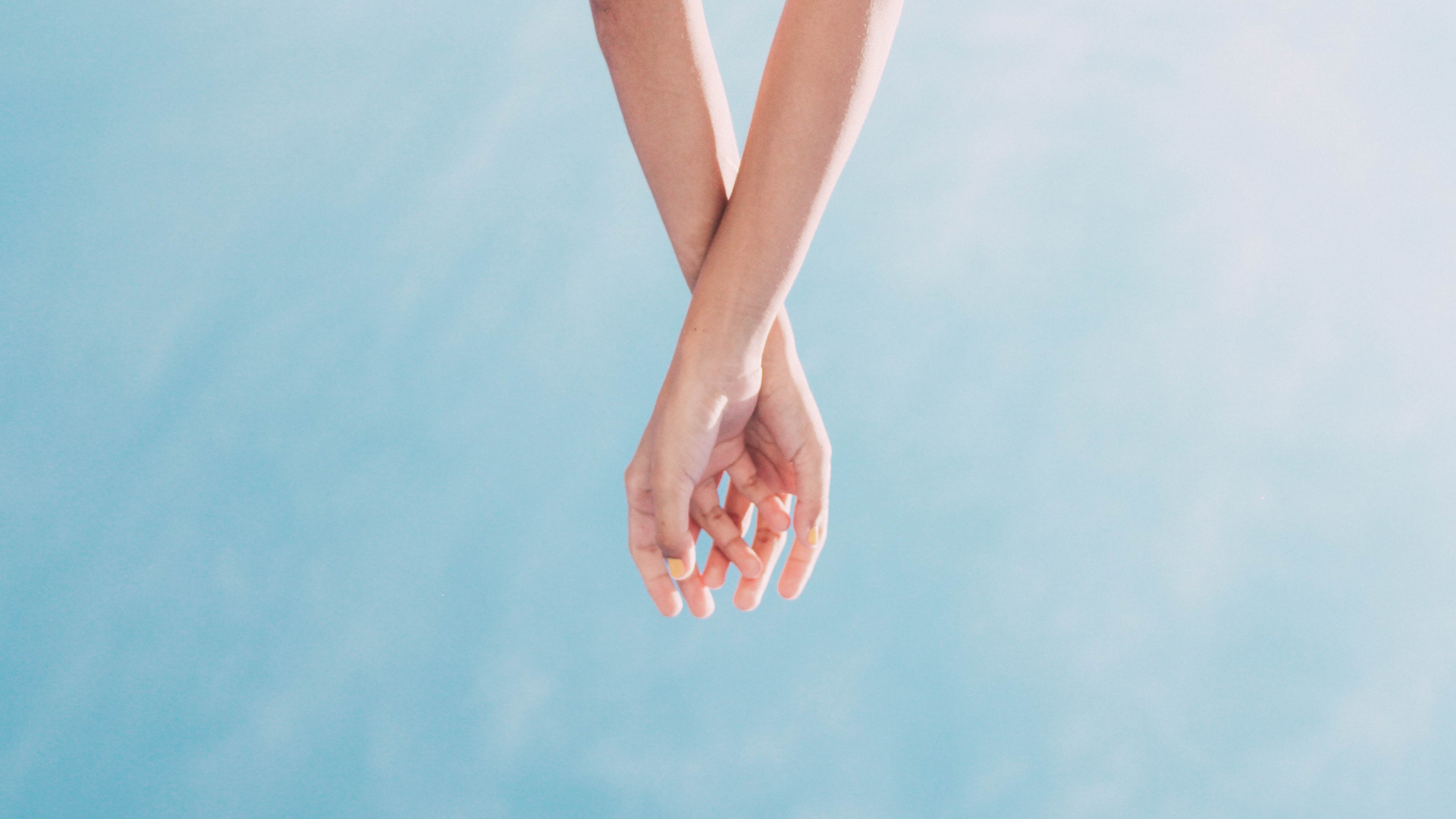Persons Feet on Blue Surface. Wallpaper in 1920x1080 Resolution