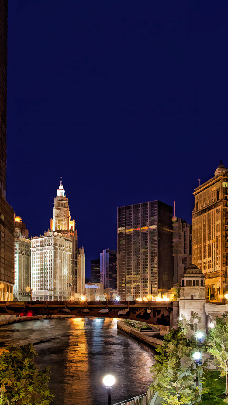 Bâtiments de la Ville Avec Des Lumières Allumées Pendant la Nuit. Wallpaper in 750x1334 Resolution