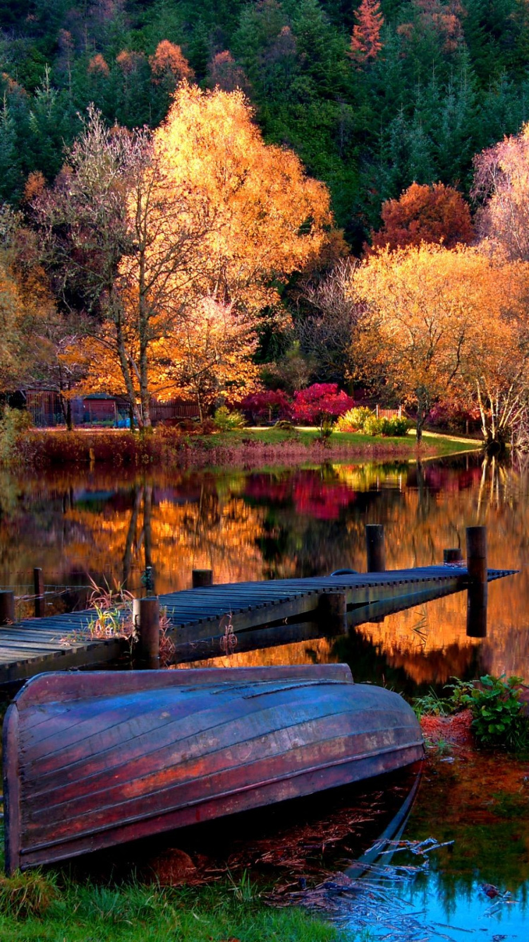 Autumn, Lake, Reflection, Nature, Natural Landscape. Wallpaper in 750x1334 Resolution