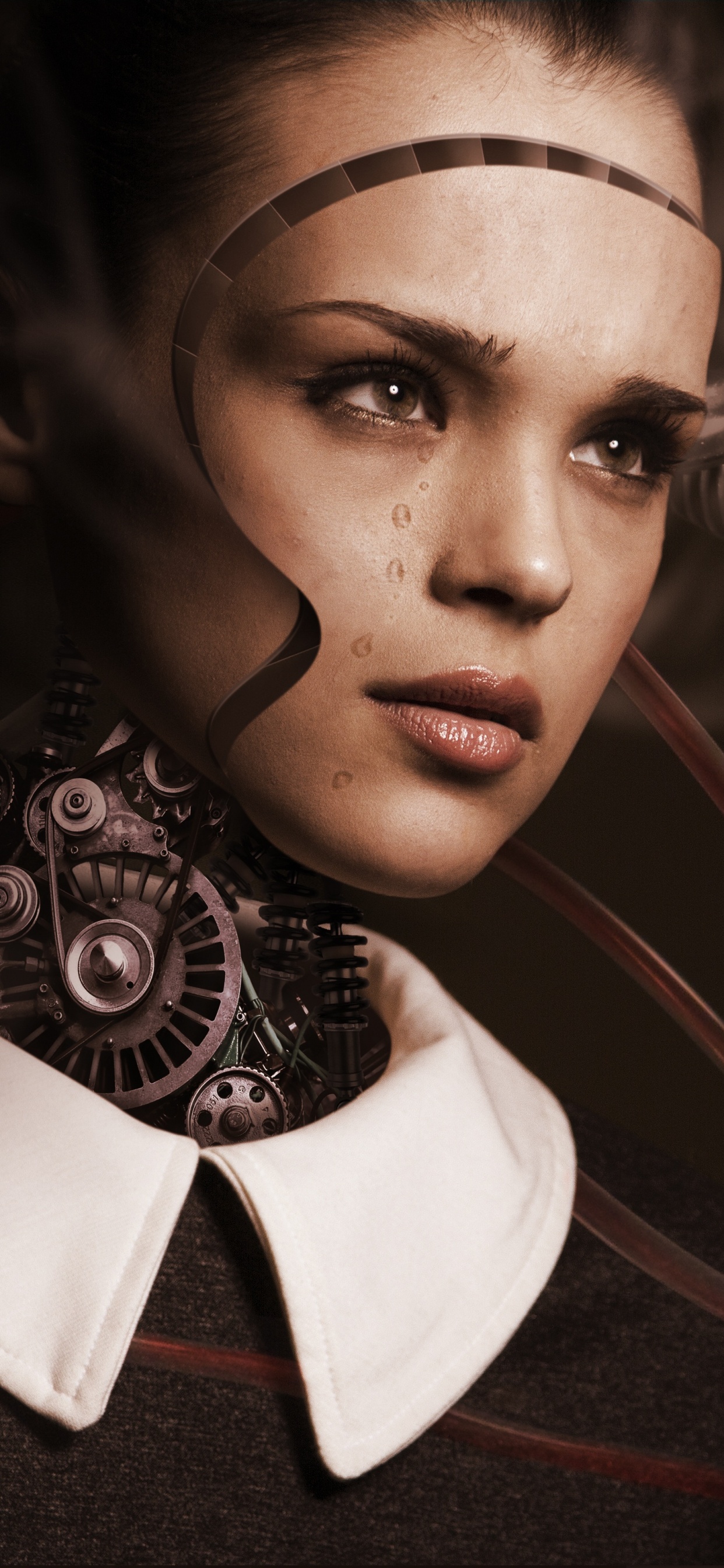 Mujer en Camisa de Cuello Blanco y Negro. Wallpaper in 1242x2688 Resolution