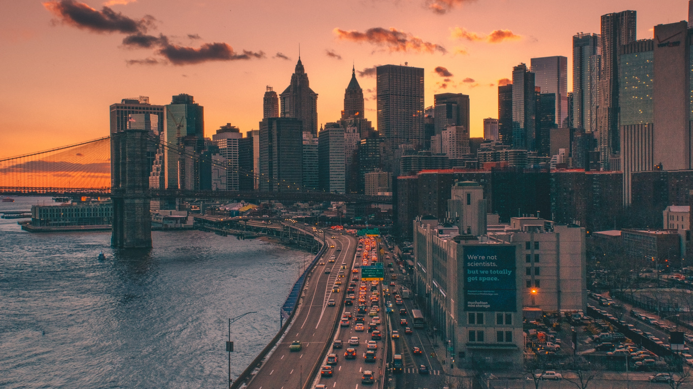 Brooklyn Bridge, Manhattan Bridge, Bridge, Golden Gate Bridge, Building. Wallpaper in 1366x768 Resolution